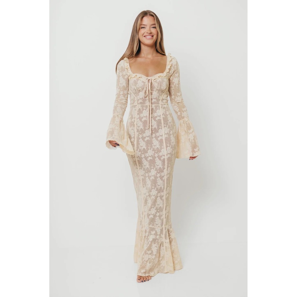 Worth Collective Heirloom Maxi Dress Cream Lace Bell Sleeve XL